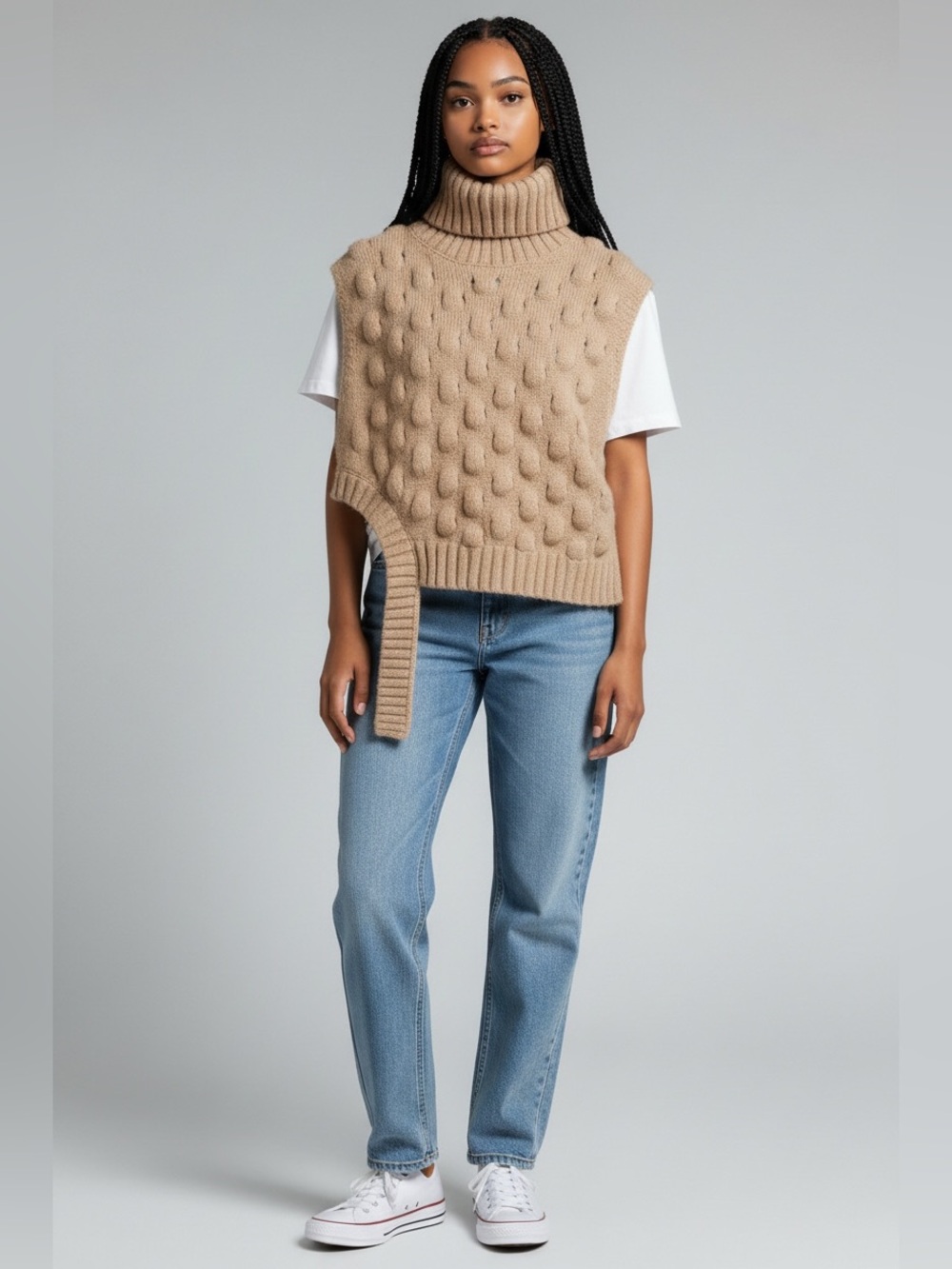 Zara Cable-Knit Sleeveless Turtleneck Vest - Beige